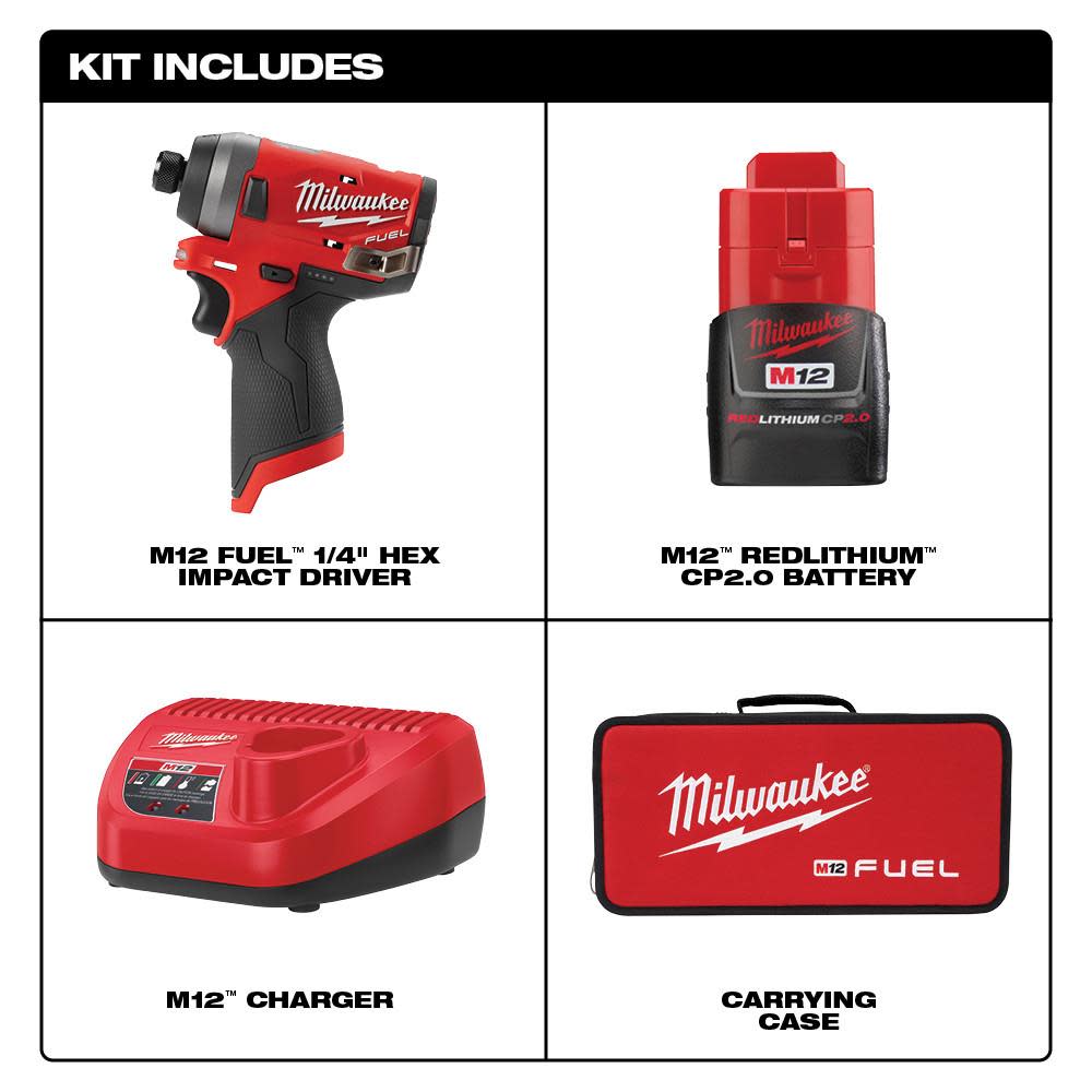 Milwaukee M12 FUEL 1/4″ Impact Driver Single Battery Kit - Flockneti
