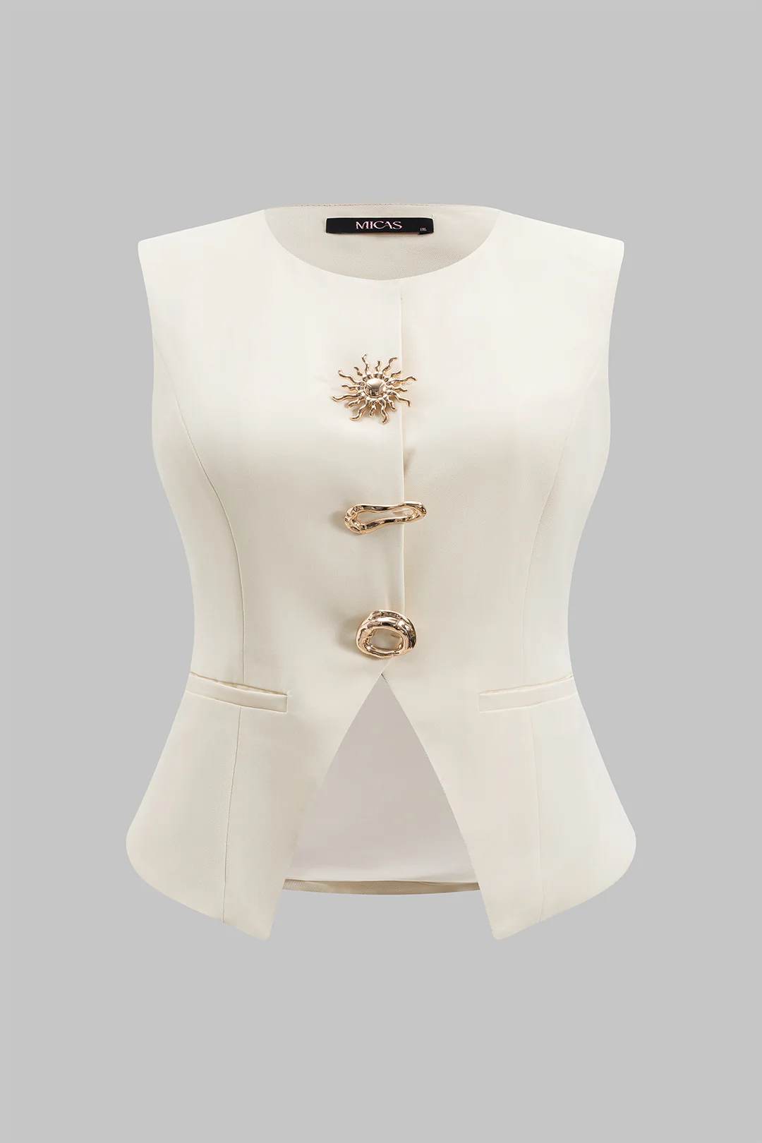 Plus Size Fake Pocket Metallic Button Tank Top - Flockneti