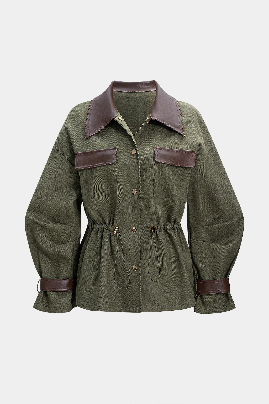 Faux Leather Patchwork Drawstrings Jacket - Flockneti