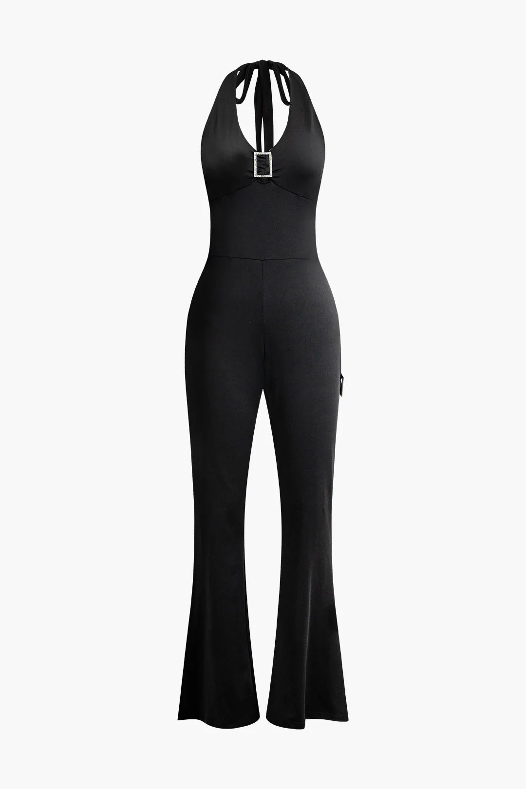 Halter Neck Backless Tie-Up Sleeveless Jumpsuit - Flockneti