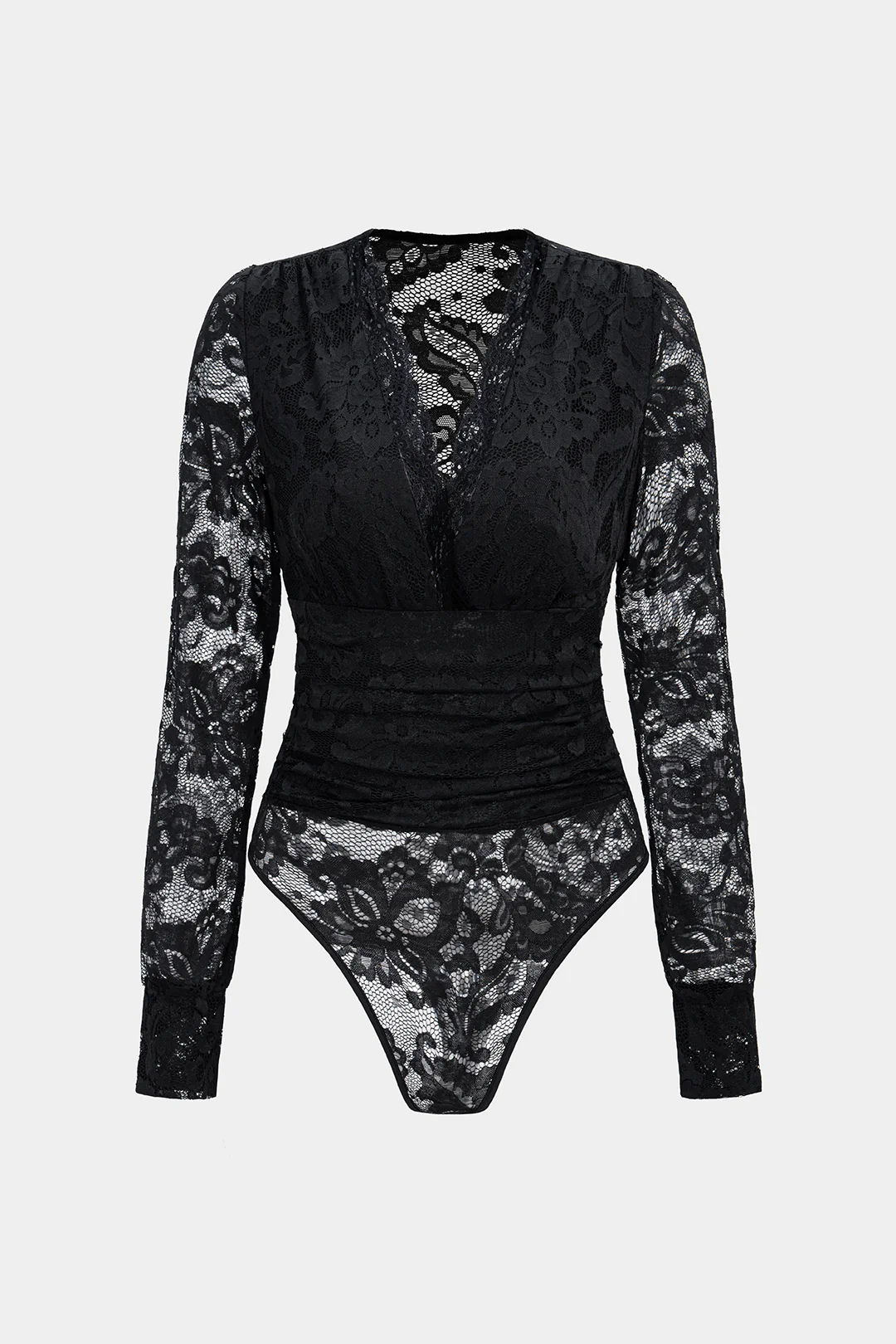 Lace V-Neck Long Sleeve Bodysuit - Flockneti
