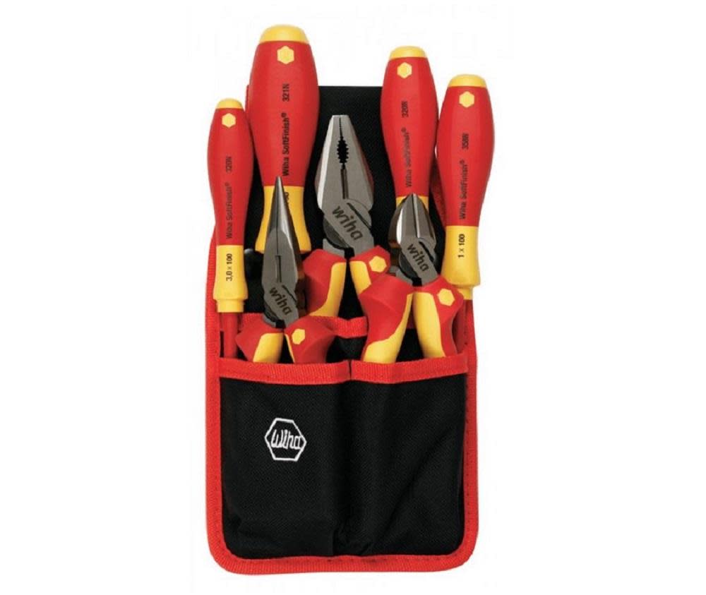 Wiha Insulated Industrial Pliers/Cutters & Screwdriver Set 7 Piece - Flockneti