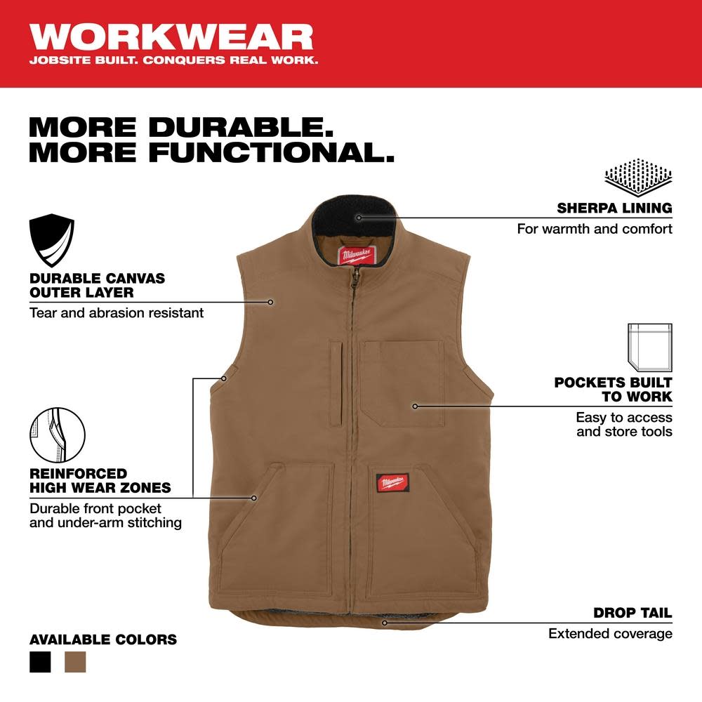 Milwaukee Heavy Duty Sherpa Lined Vest Brown Large - Flockneti