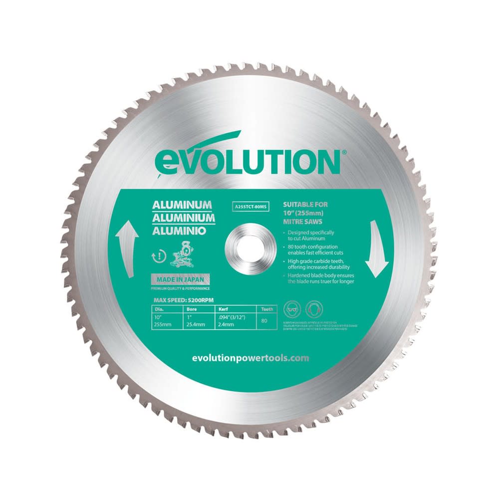 Evolution Power Tools 10″ x 80T Aluminum Cutting Miter Saw Blade - Flockneti