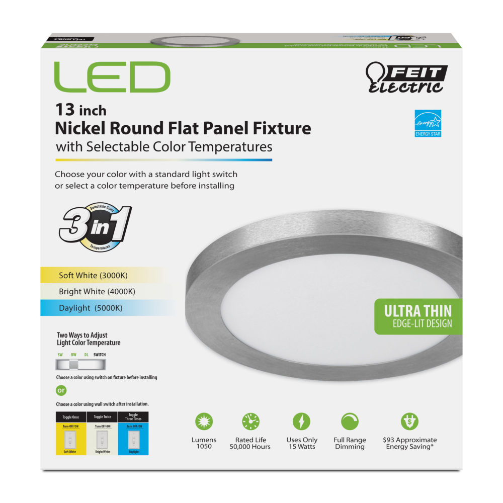 Feit Electric 13″ 15W 1050 Lumens LED Flat Panel Light Fixture - Flockneti