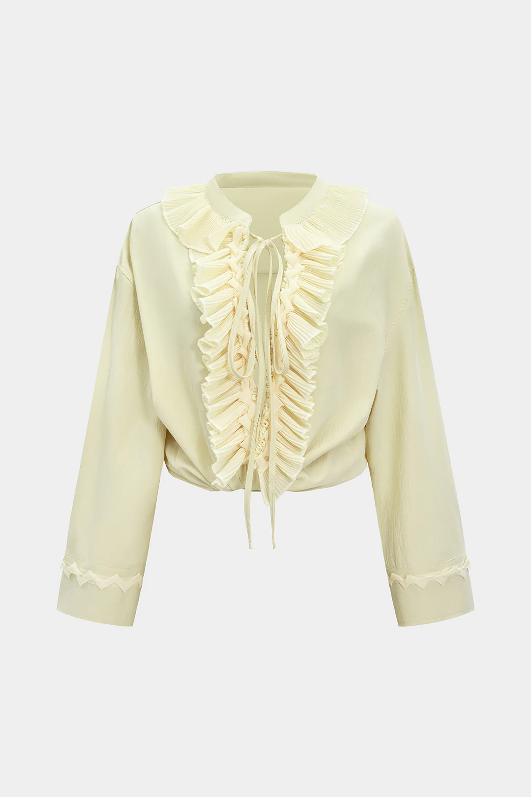 Chiffon Ruffle Tie Up Long-Sleeve Shirt - Flockneti