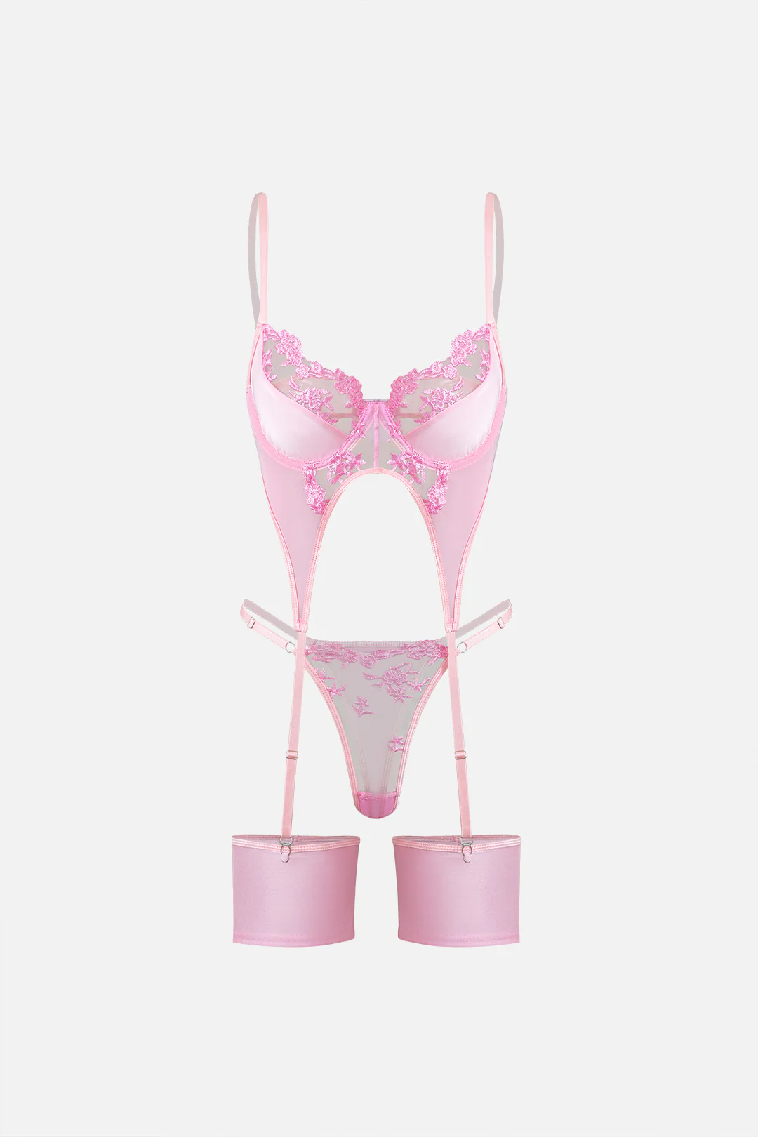 Lace Embroidery Print Lingerie Garter Set - Flockneti