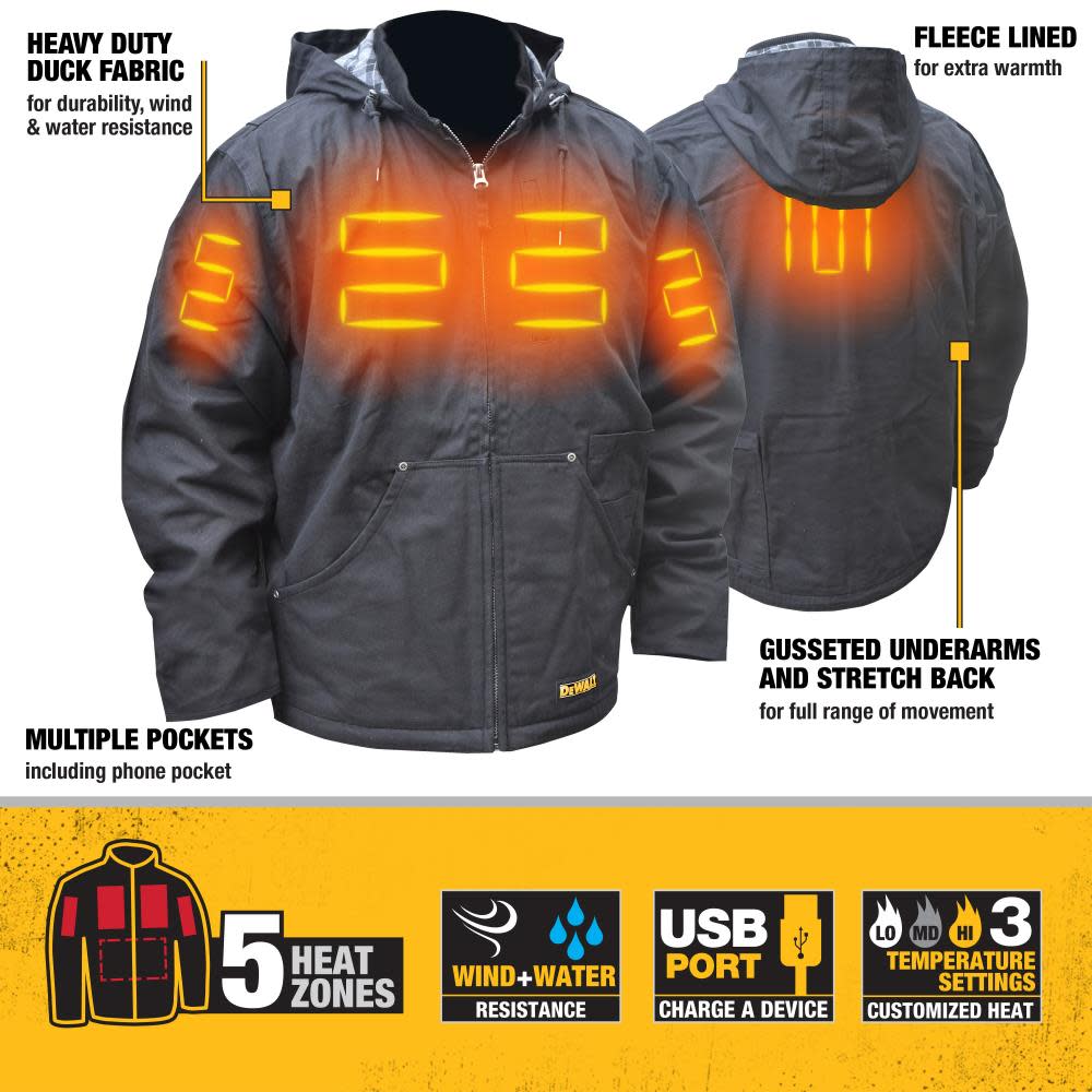 DEWALT Heavy Duty Heated Kit Black Work Jacket XL - Flockneti