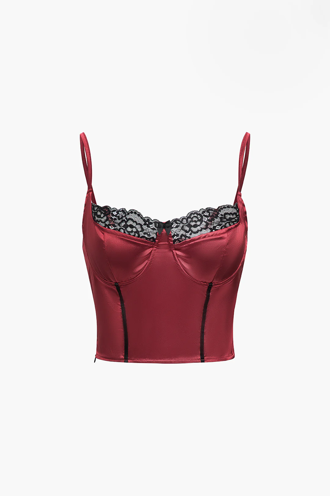Satin Patchwork  Lace Trim Bustier Slip Cami Top - Flockneti