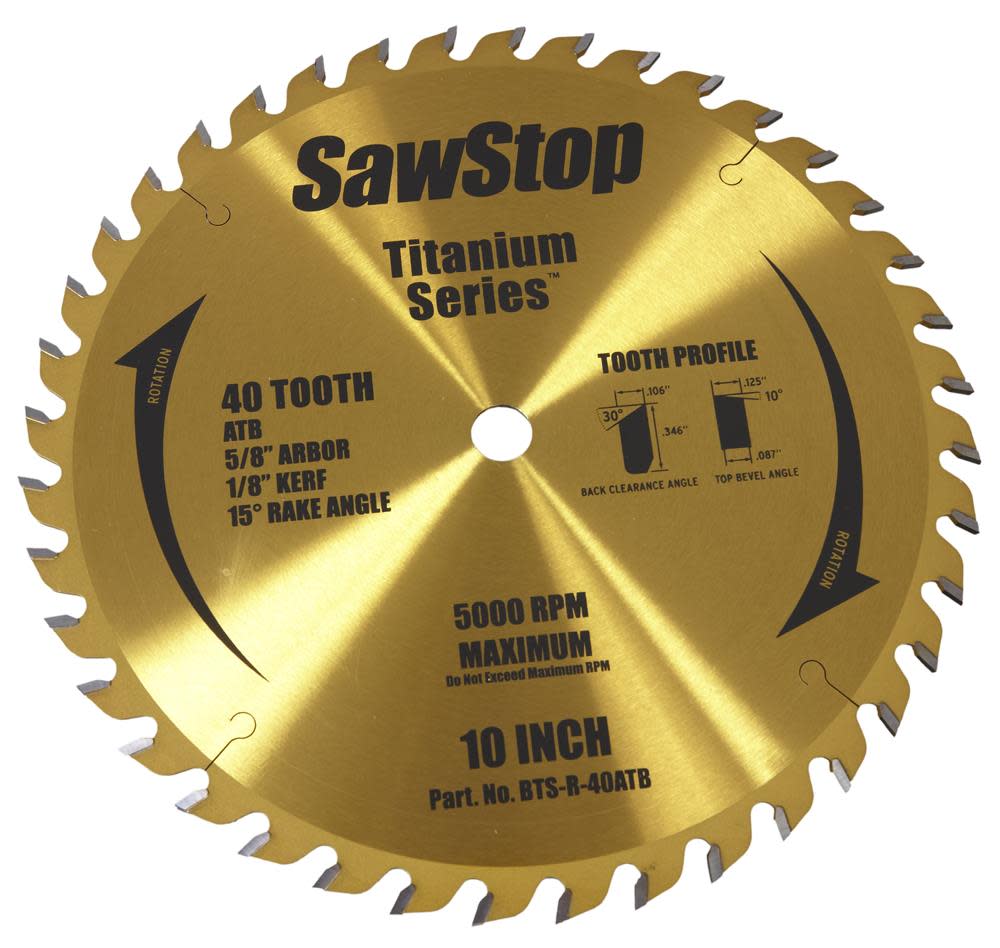 Sawstop 10 In. 40 Tooth (ATB) Ripping Blade – Titanium Series Premium Woodworking Blade - Flockneti