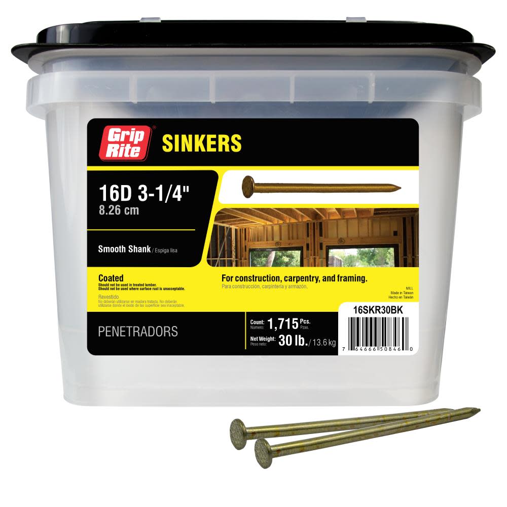 Grip Rite 30-Lb 9-Gauge 3.25-in Vinyl-Coated Smooth Sinker Nails - Flockneti