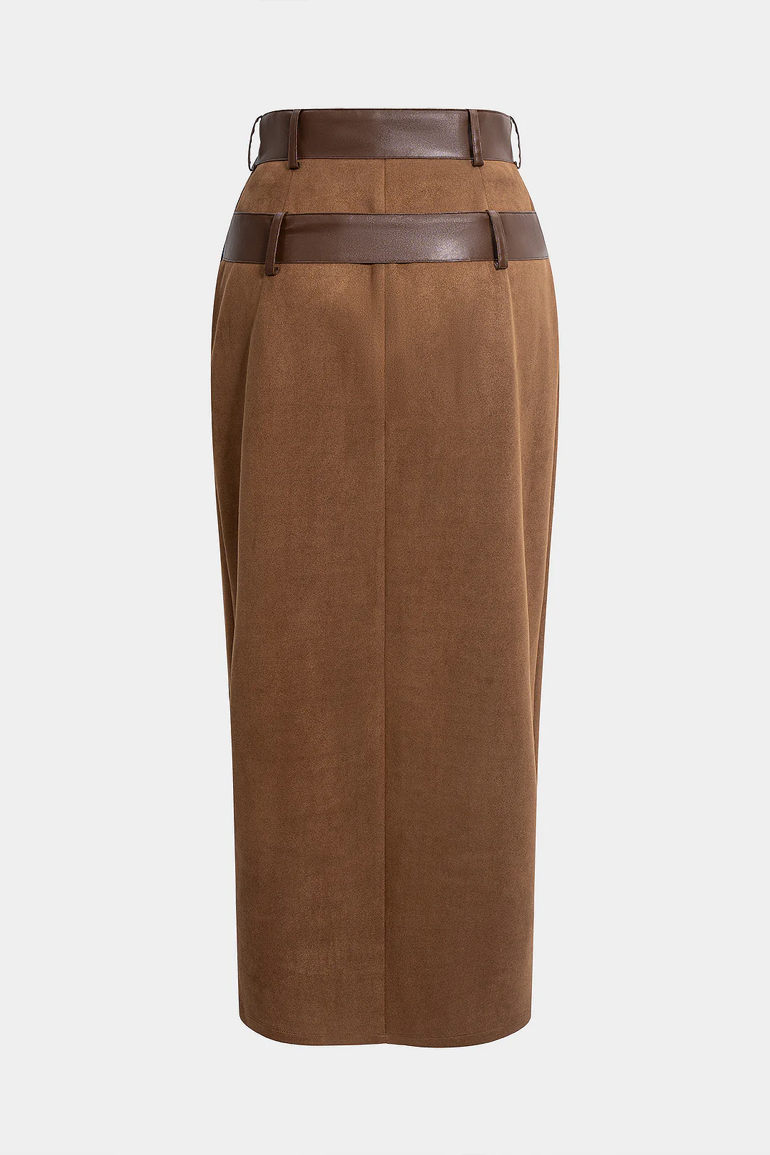 Suede High Waist Slit Belted Skirt - Flockneti