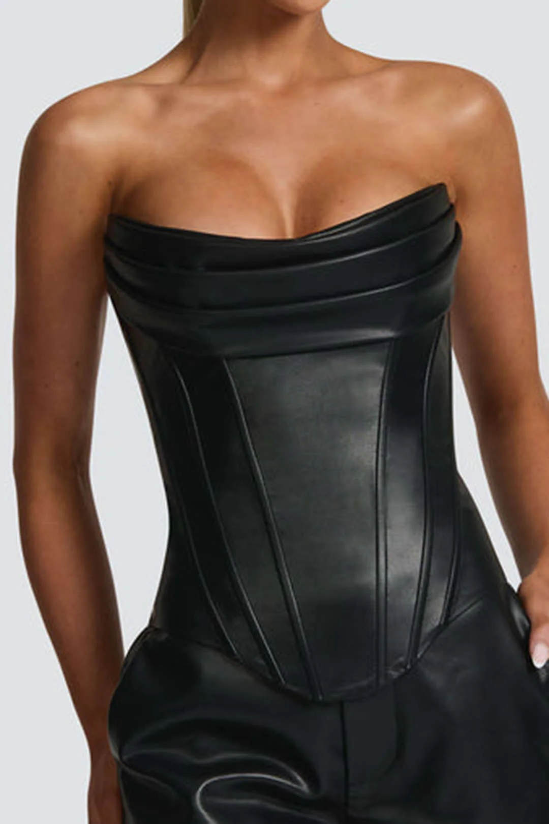Faux Leather Ruched Corset Tube Top - Flockneti