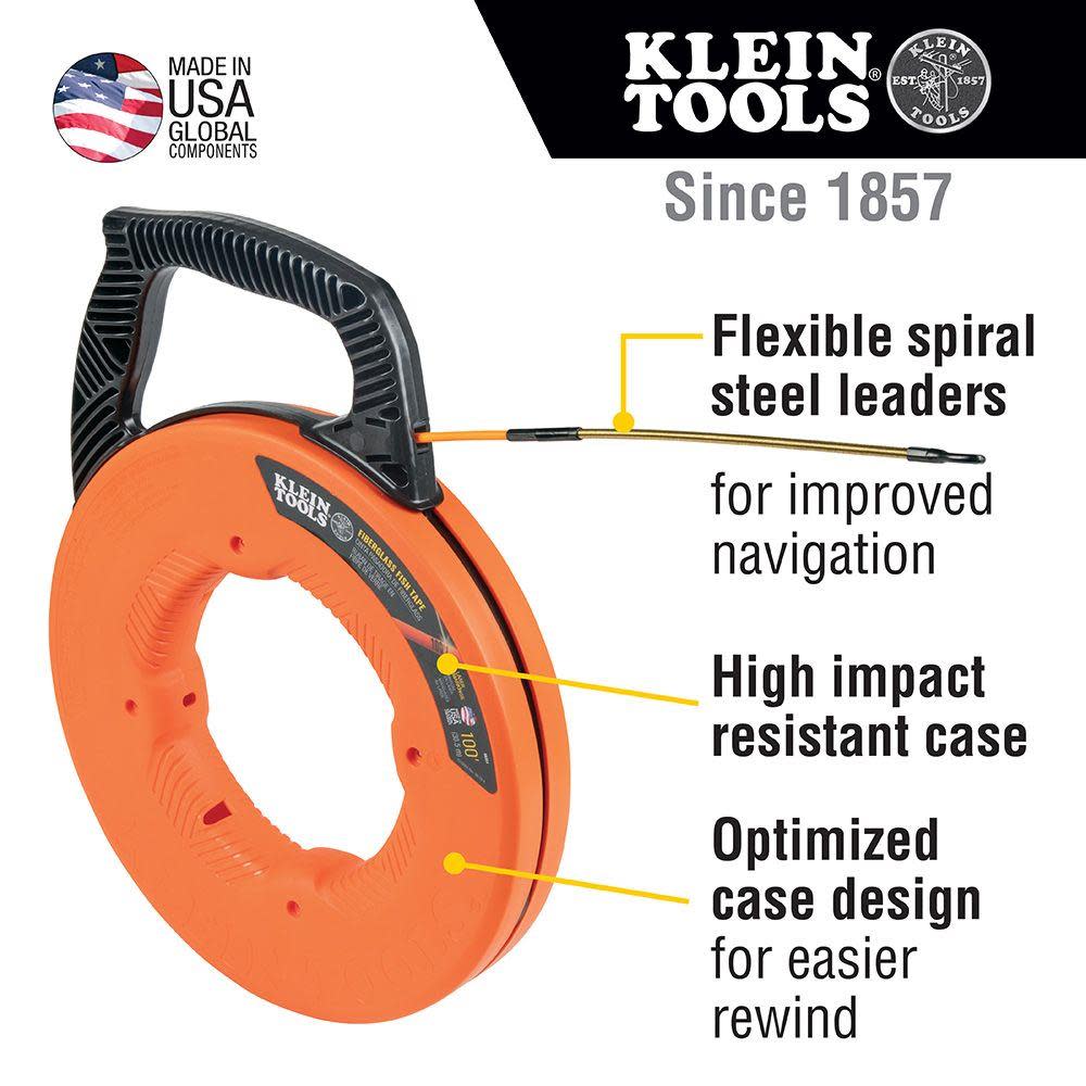 Klein Tools 100′ Fiberglass Fish Tape with Leader - Flockneti