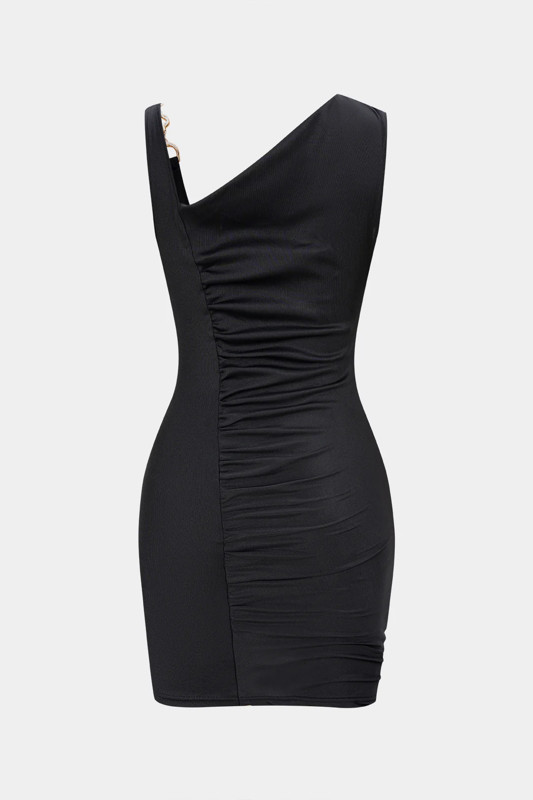 Metallic Chain Asymmetrical Ruched Sleeveless Mini Dress - Flockneti