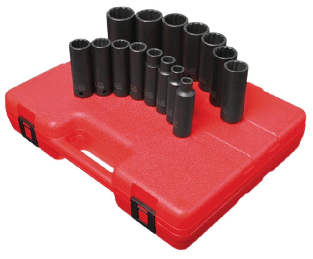 Sunex 15 pc. 1/2 In. Drive 12 Pt. SAE Deep Impact Socket Set - Flockneti