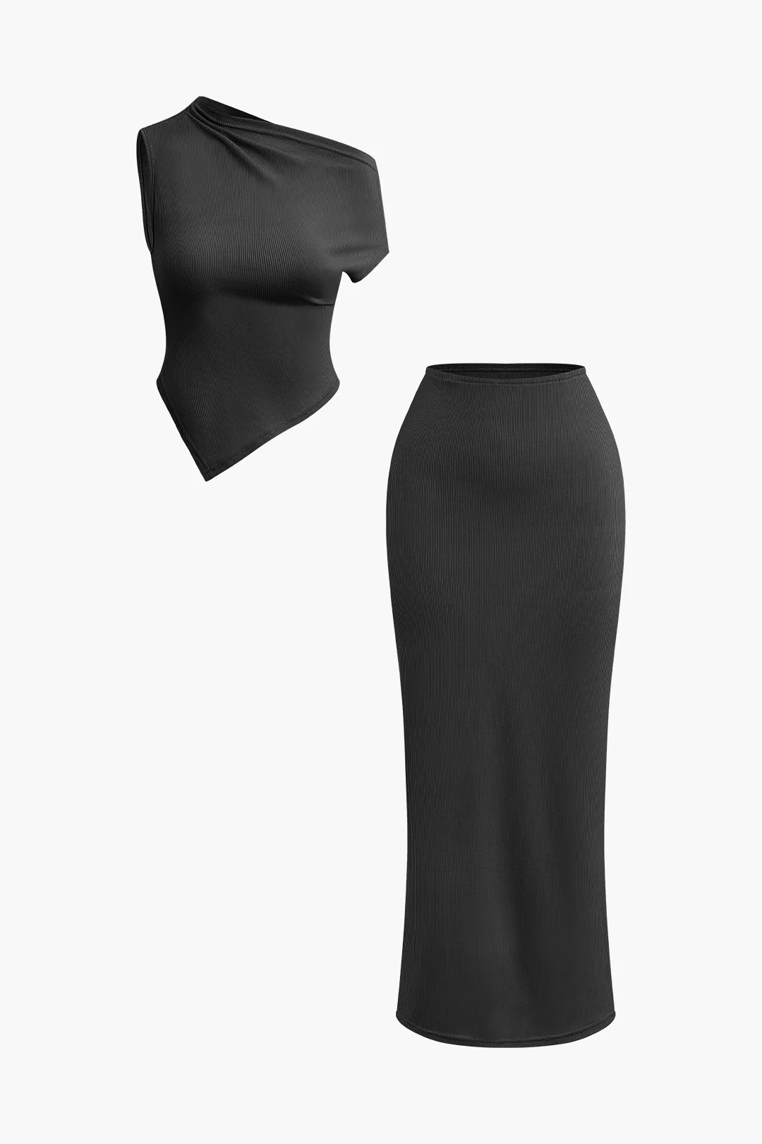 Asymmetrical Twist Top And High Waist Maxi Skirt Set - Flockneti