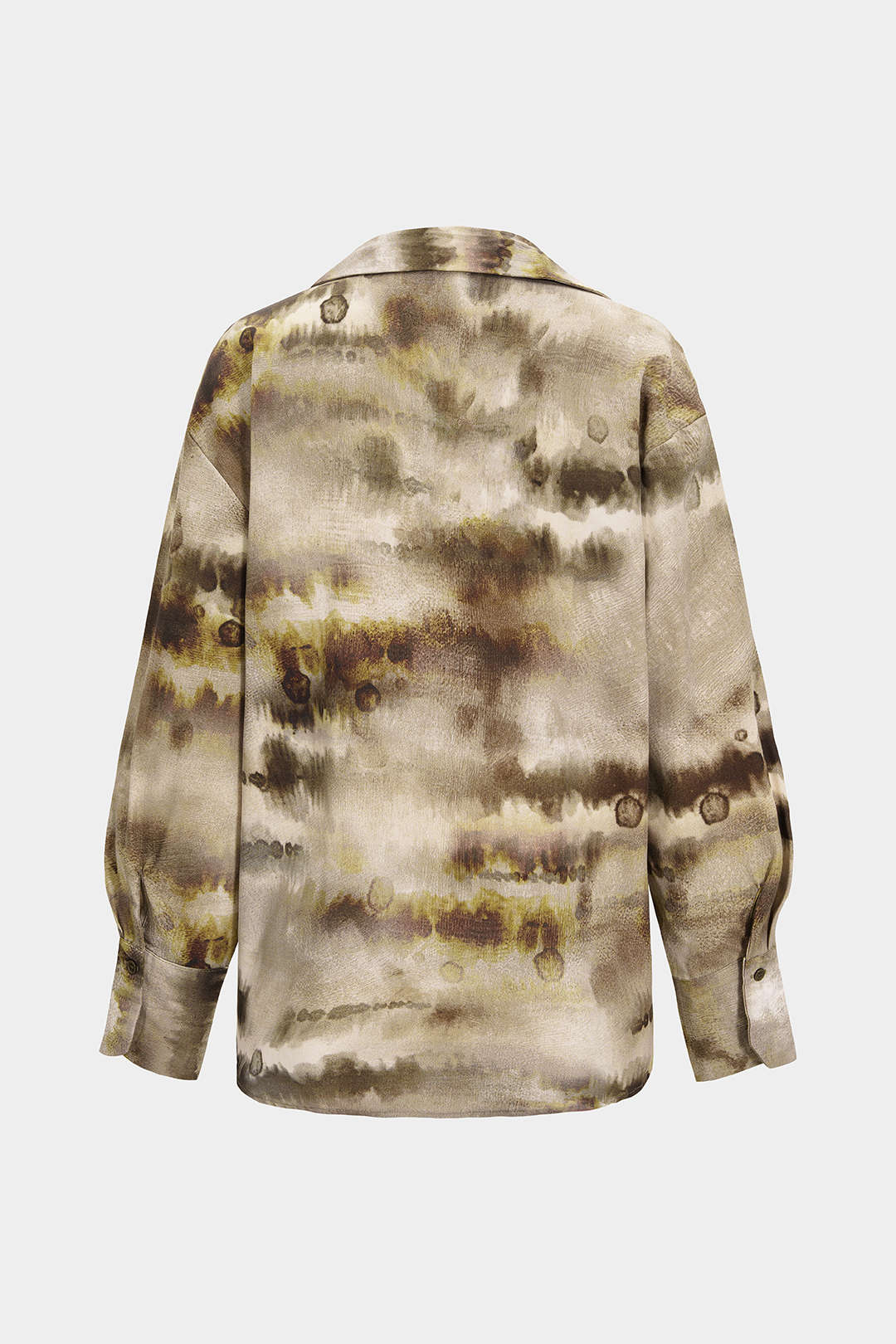 Tie Dye Print Satin Button Long-Sleeve Top - Flockneti