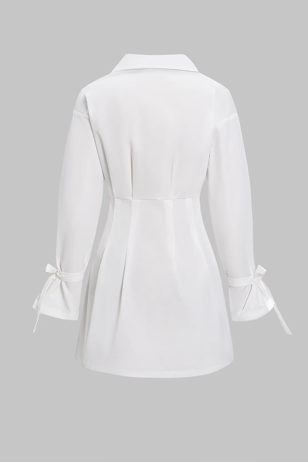 Button Pleated Bow Long Sleeve Mini Dress - Flockneti