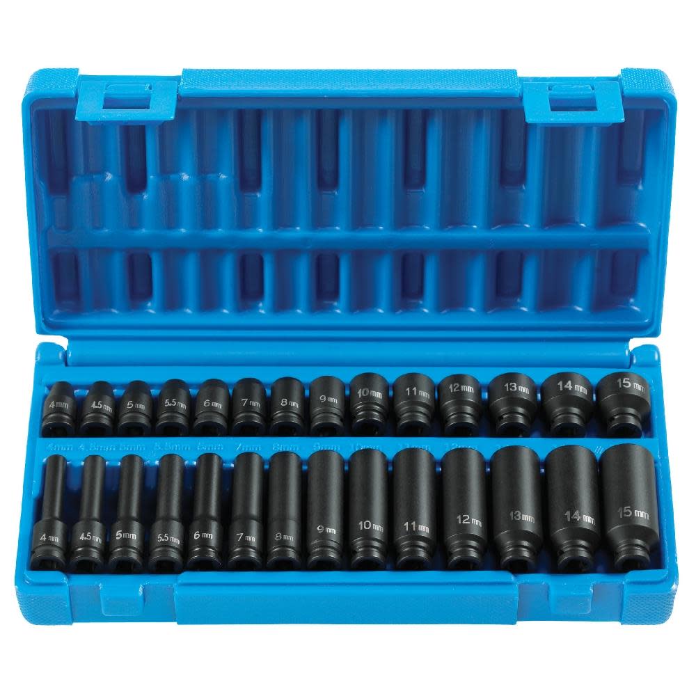 Grey Pneumatic 1/4″ Drive Standard and Deep Length Surface Drive Impact Set - Flockneti