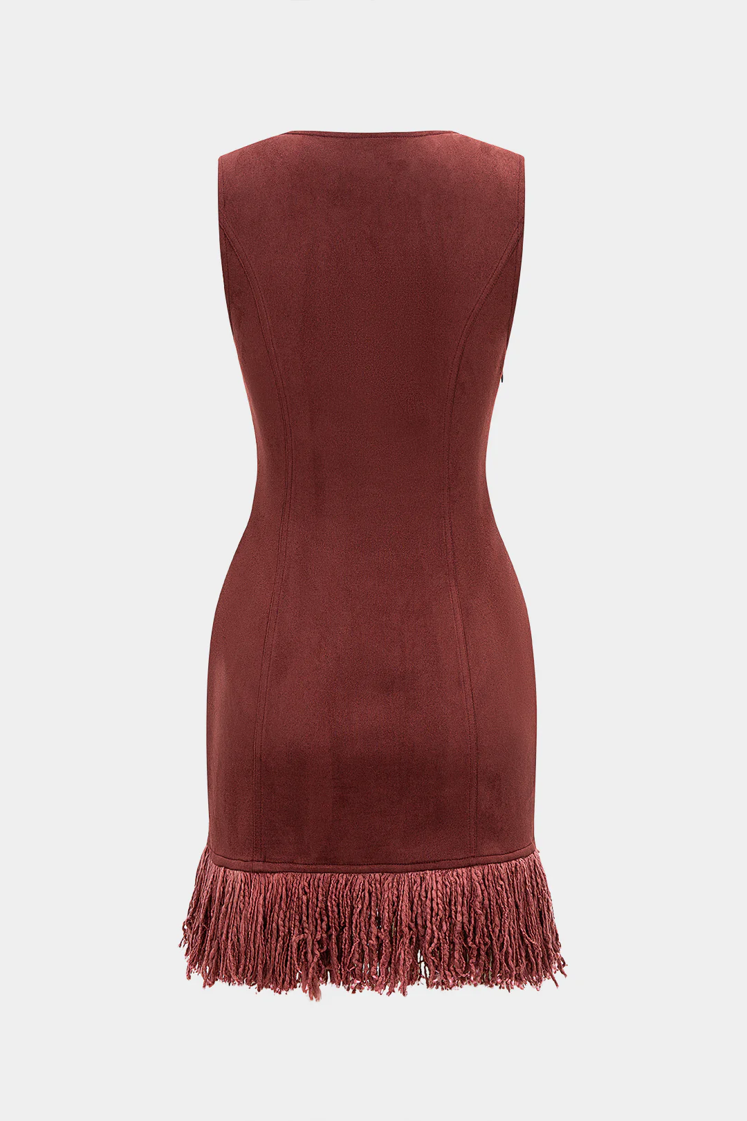 Suede Zipper Fringe Trim Tank Sleeveless Mini Dress - Flockneti