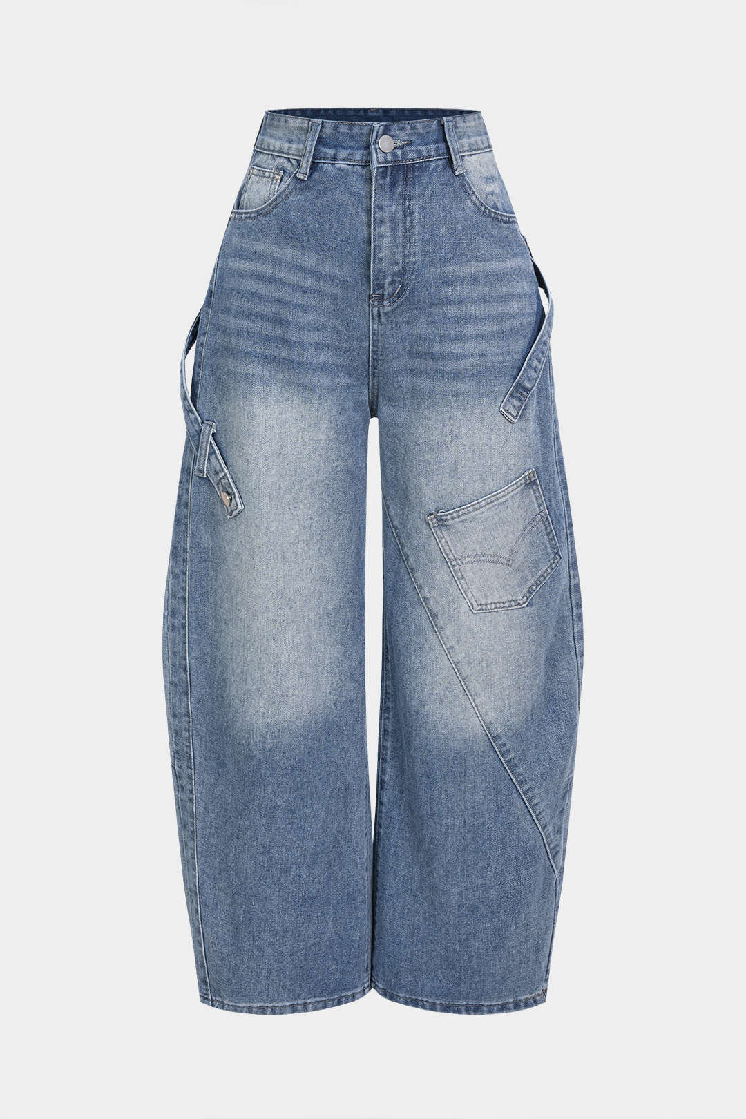 Denim Asymmetrical Pocket Jeans - Flockneti