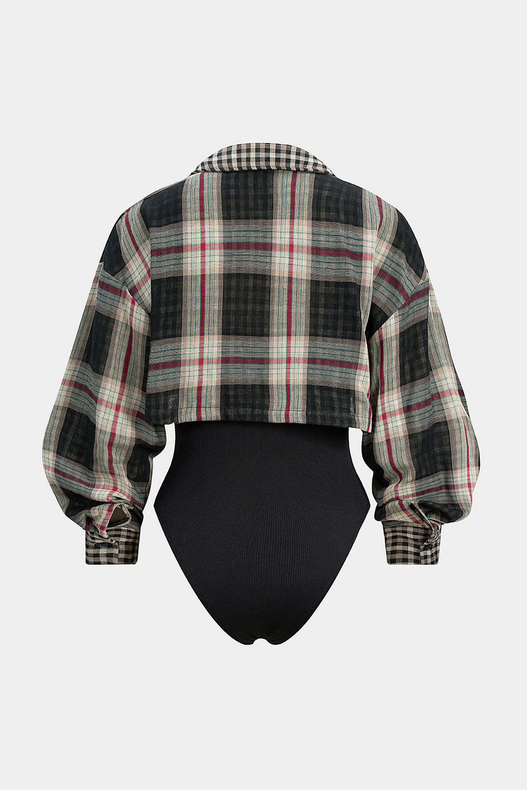 Plaid Print Long Sleeve Bodysuit - Flockneti