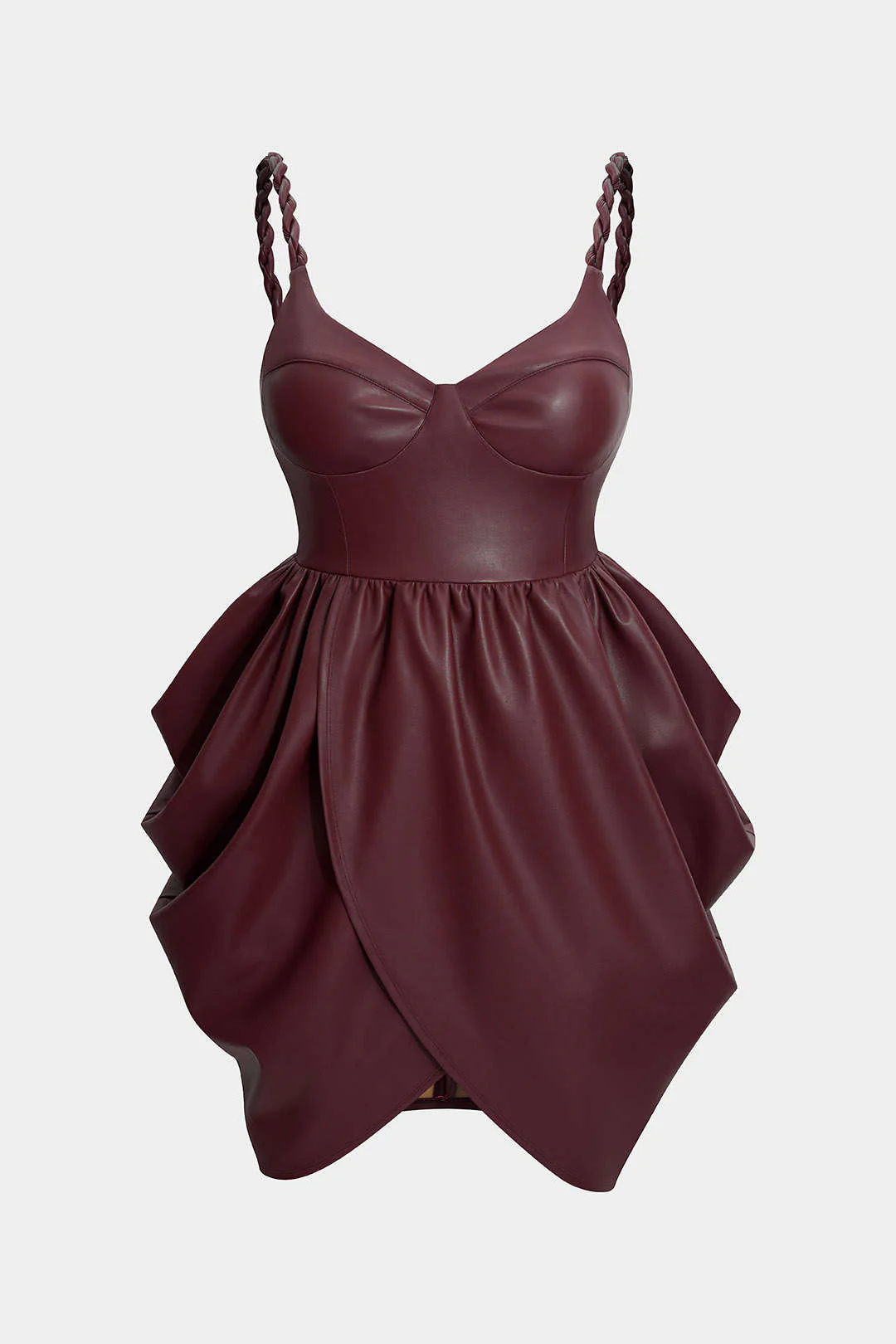 Plus Size Faux Leather Zipper Ruched Twist Knot Slip Sleeveless Mini Dress - Flockneti
