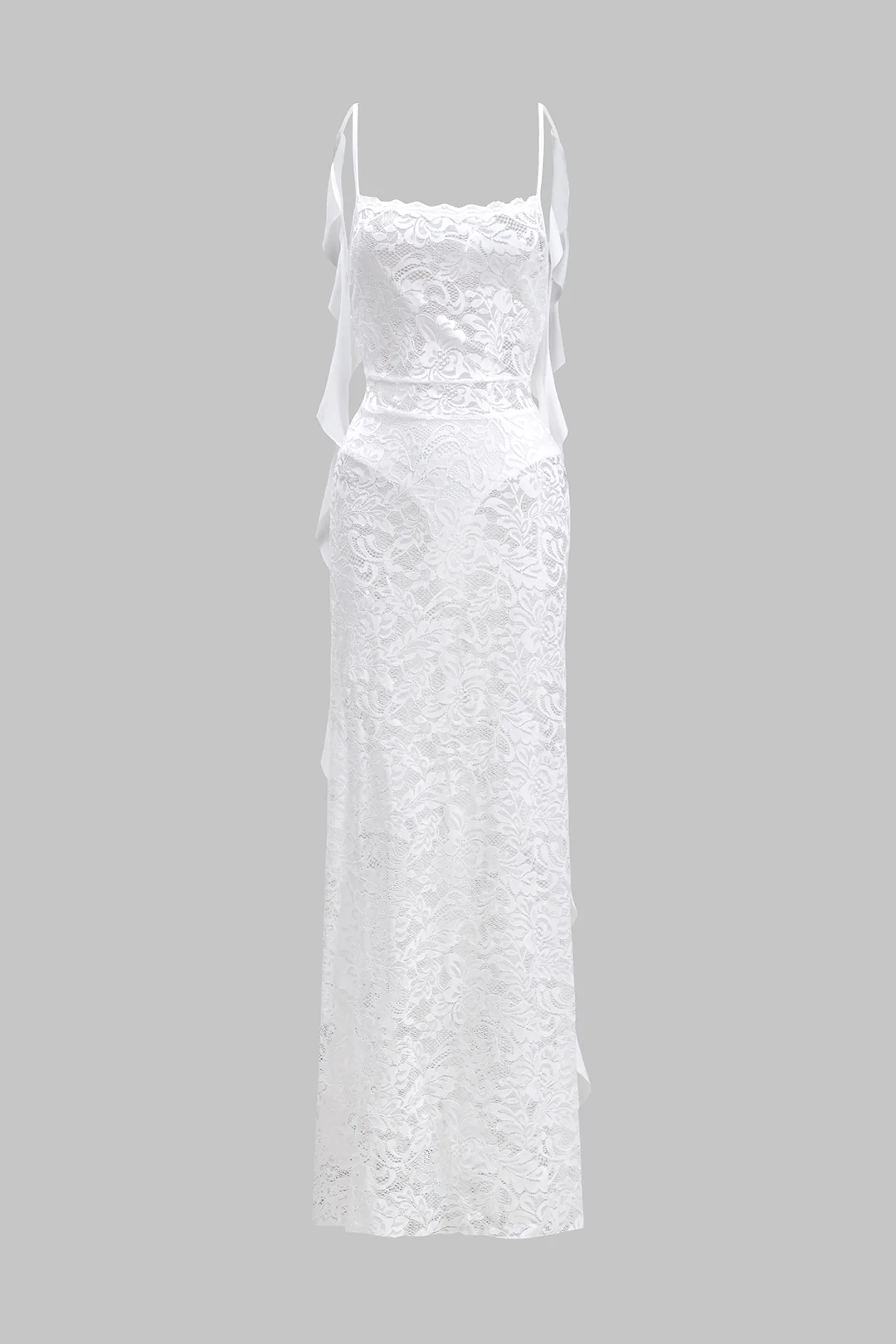 Lace 3D Flower Decor Backless Ruffle Sleeveless Maxi Dress - Flockneti