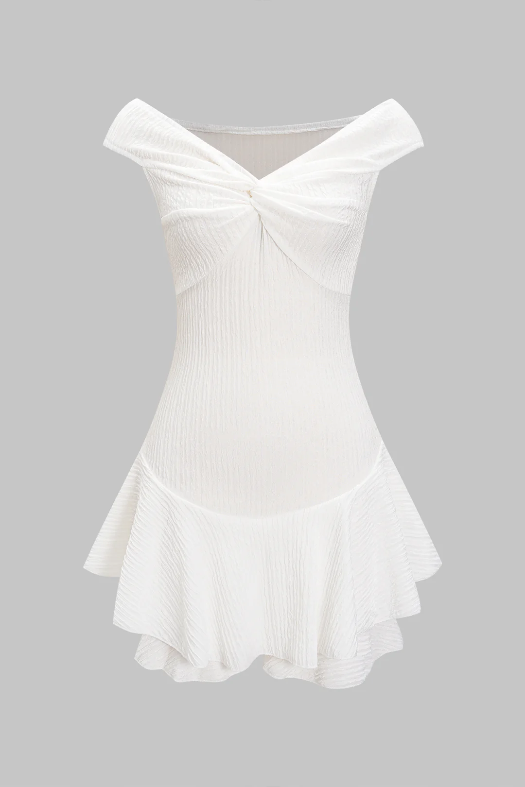 Off Shoulder Twist Knot Ruched Mini Dress - Flockneti