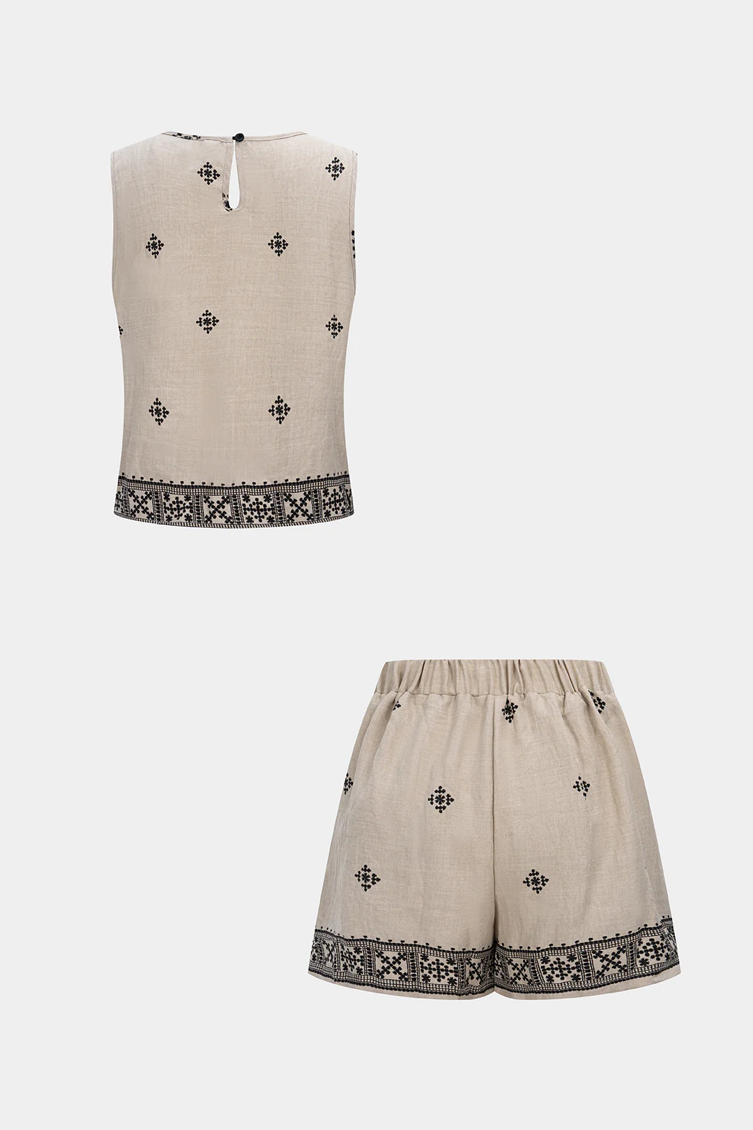 Contrast Print Round Neck Tank Top And High Waist Shorts Set - Flockneti