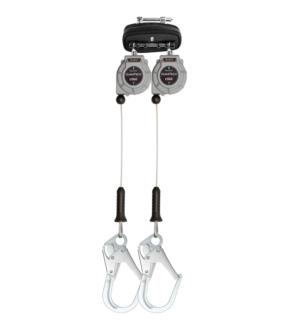 Falltech 9 ft. DuraTech Personal Leading Edge Cable SRL Twin Leg with Steel Rebar Hooks - Flockneti