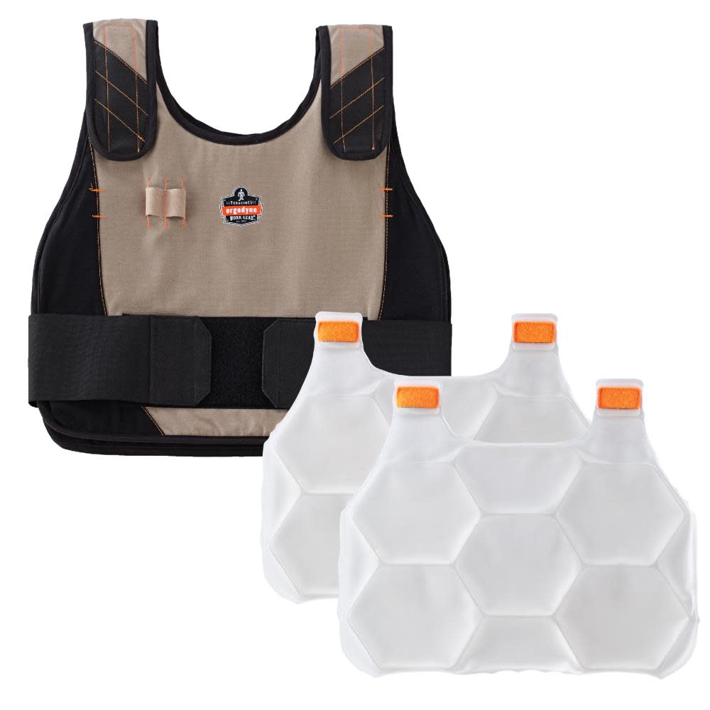 Ergodyne Chill Its 6215 Cooling Vest FR with Packs Khaki S/M - Flockneti