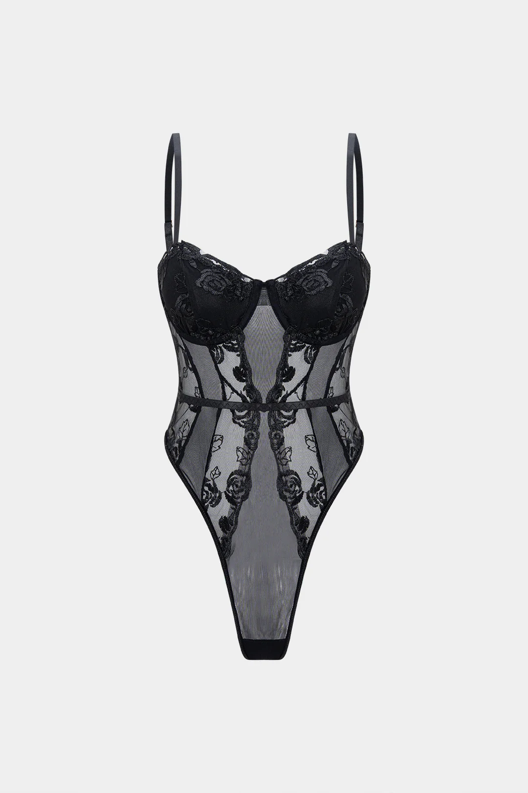 Lace Embroidery Bustier Sleeveless Bodysuit - Flockneti