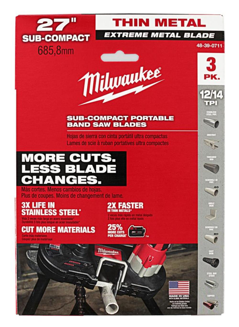 Milwaukee Extreme Thin Metal Band Saw Blades 3PK Sub Compact - Flockneti
