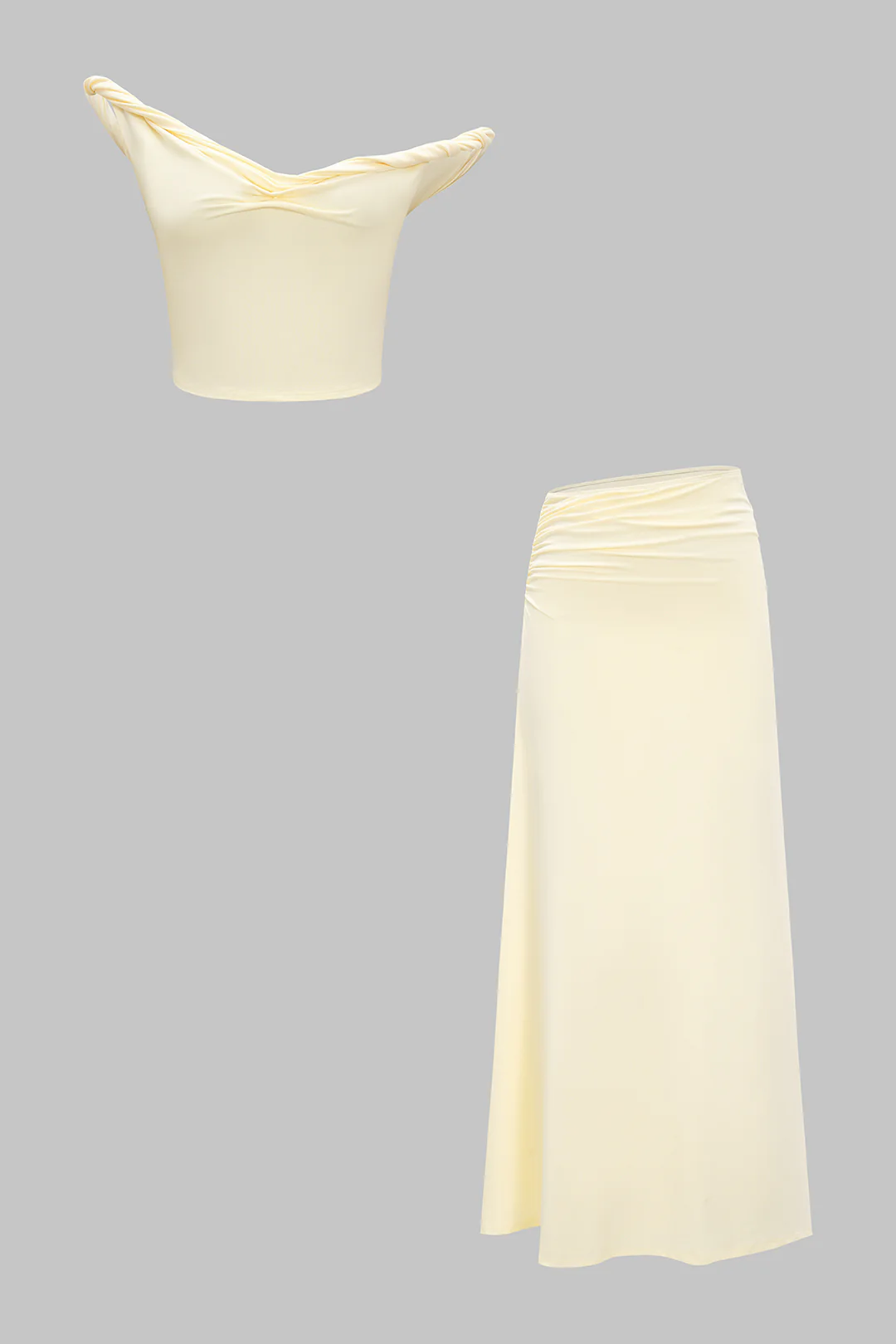 Solid Twist Knot Sleeveless Cropped Top And Ruched Skirt Set - Flockneti