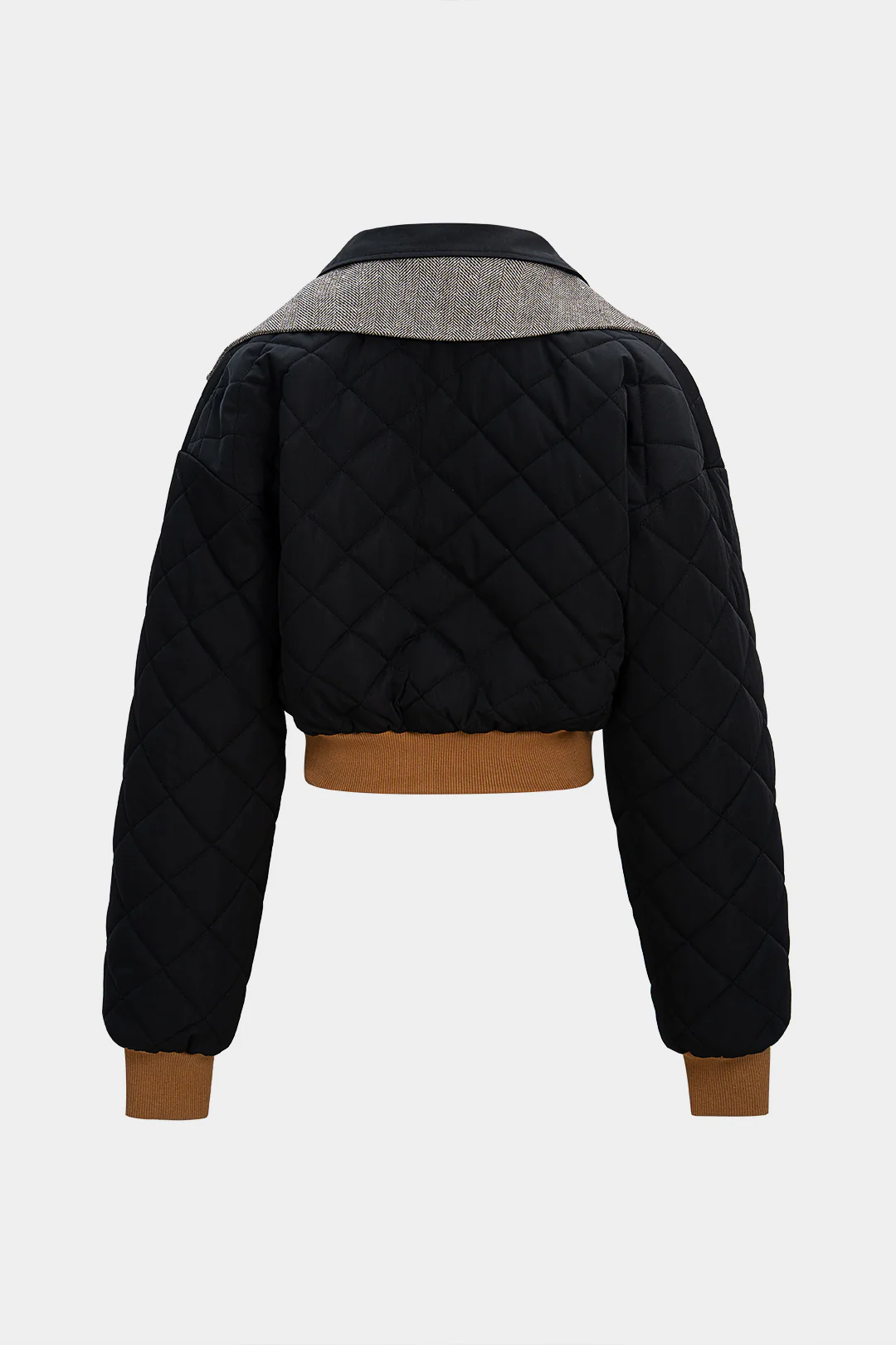 Notched Lapel Patchwork Stitching Detail Puffer - Flockneti