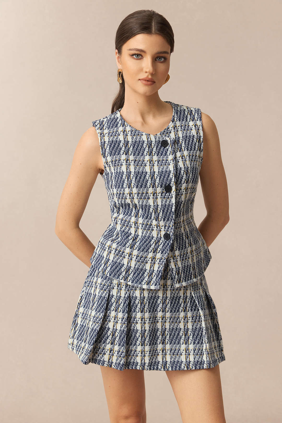 Plaid Print High Waist Pleated Skirt - Flockneti