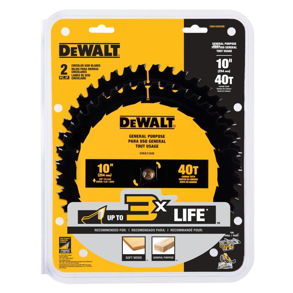 DEWALT DW 10″ 40 / 40T General Purpose Combo Pack - Flockneti