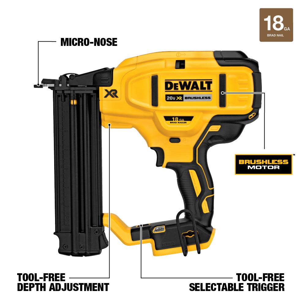 DEWALT 20 V MAX* XR 18 Gauge Brad Nailer – Tool Only - Flockneti