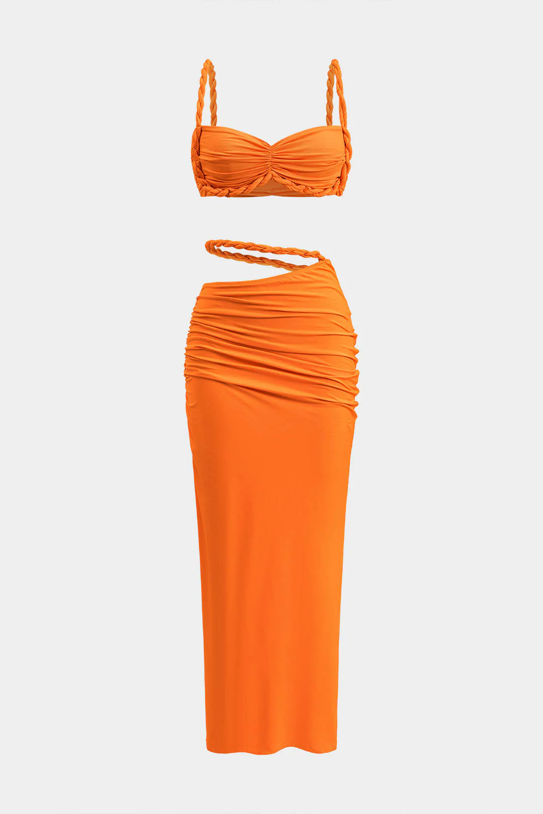 Ruched Backless Cami Top And Cut Out Skirt Set - Flockneti