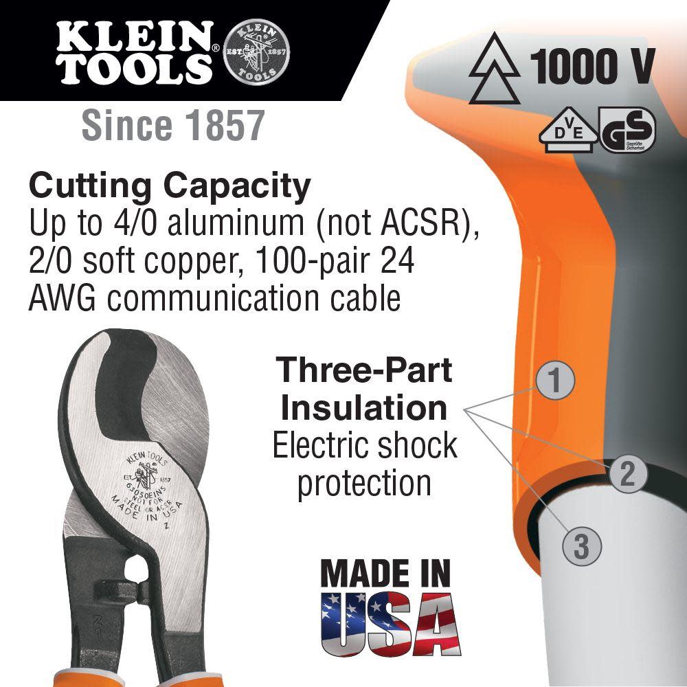 Klein Tools Electricians Cable Cutter Insulated - Flockneti