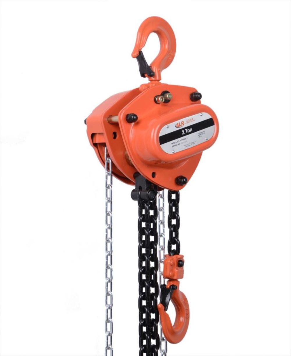 Atlas Lifting and Rigging Chain Hoist 2 Ton 15′ Chain with Overload Protection - Flockneti