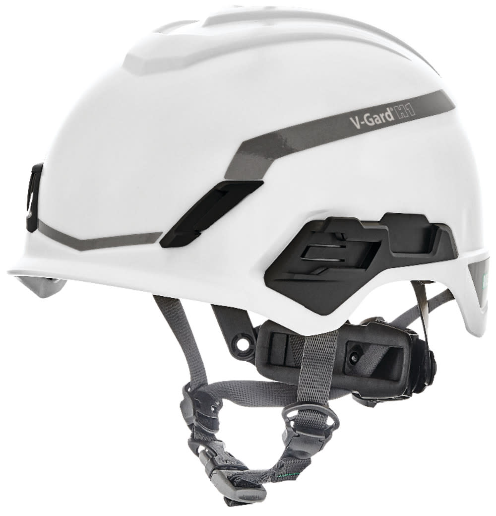 MSA Safety Works V Gard H1 Safety Helmet Novent White Fas Trac III Pivot - Flockneti