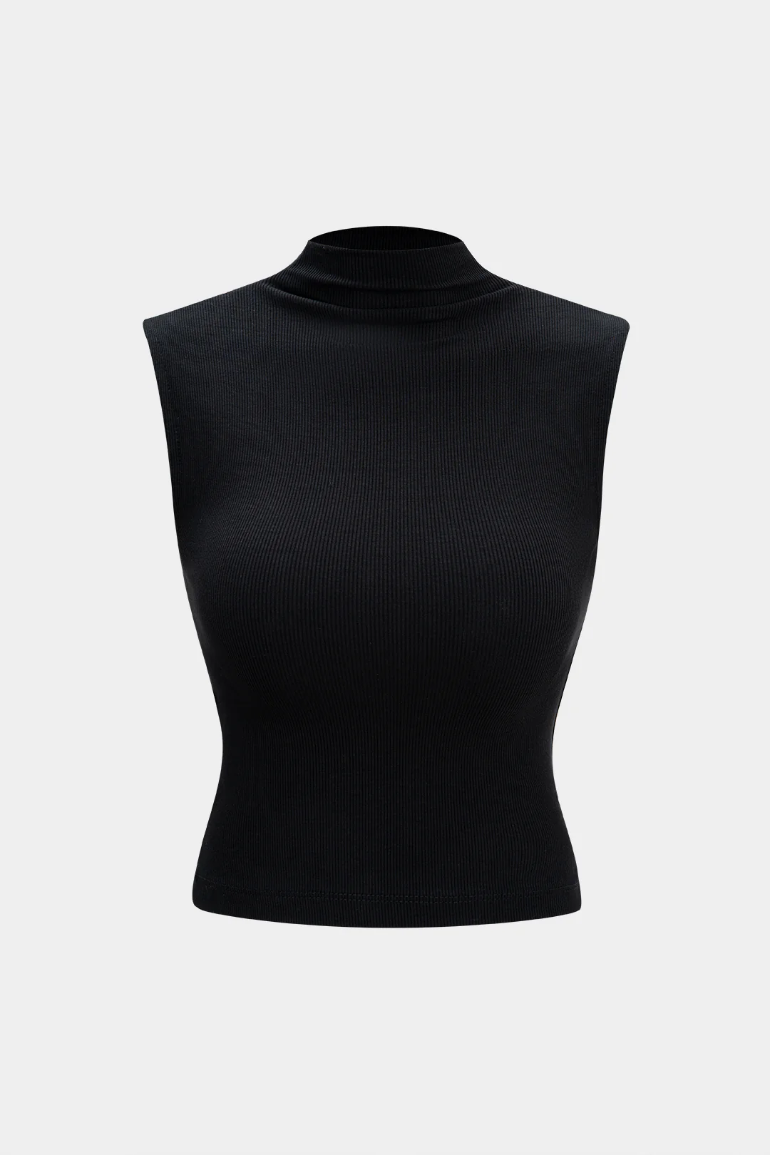 Mock Neck Ribbed Crop Tank Top - Flockneti
