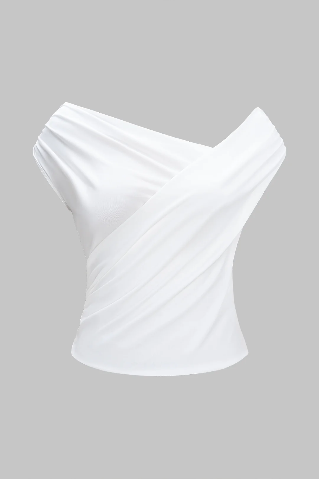 Asymmetrical V-Neck Ruched Sleeveless T-Shirt - Flockneti