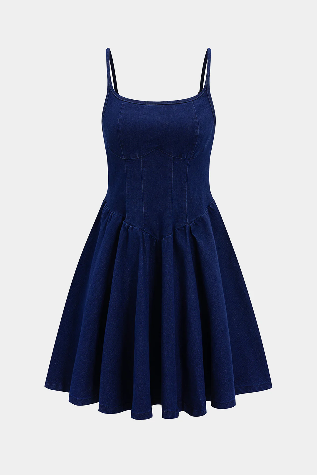 Denim Ruched Slip Sleeveless Dress - Flockneti