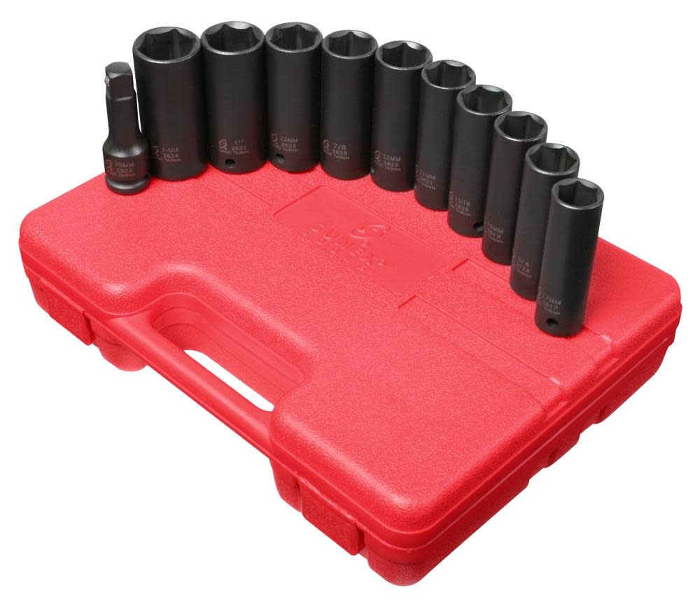 Sunex 1/2 In. Drive SAE & Metric Extra Thin Wall Deep Impact Socket Set - Flockneti