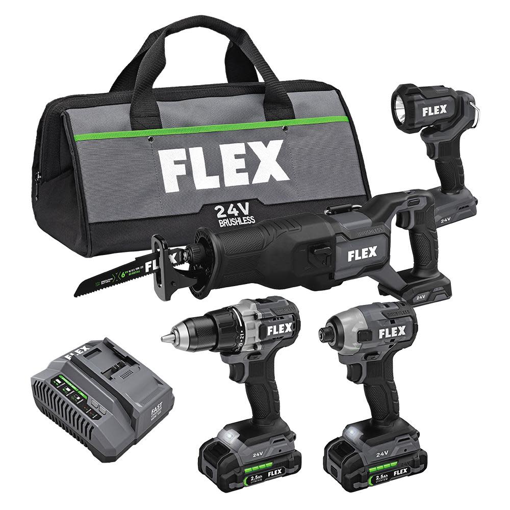 FLEX 24V Drill Driver Impact Driver Reciprocating Saw and Work Light Kit - Flockneti
