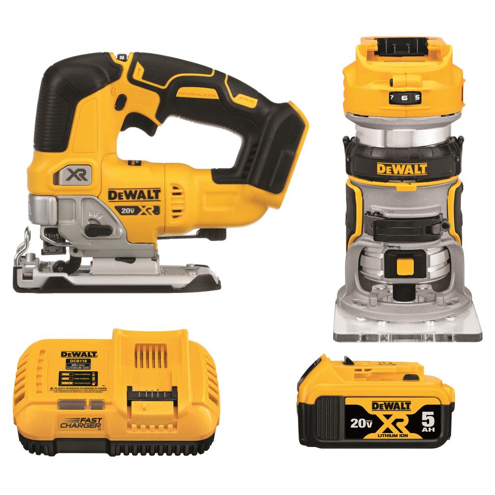 DEWALT 20V MAX XR 2 Tool Woodworking Kit Router & Jig Saw - Flockneti